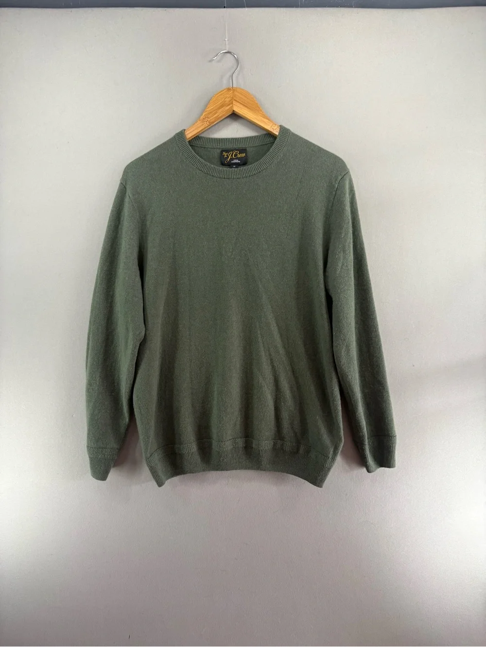 J. Crew 100% Cashmere Crewneck Green Sweater Size Medium Designer Preppy